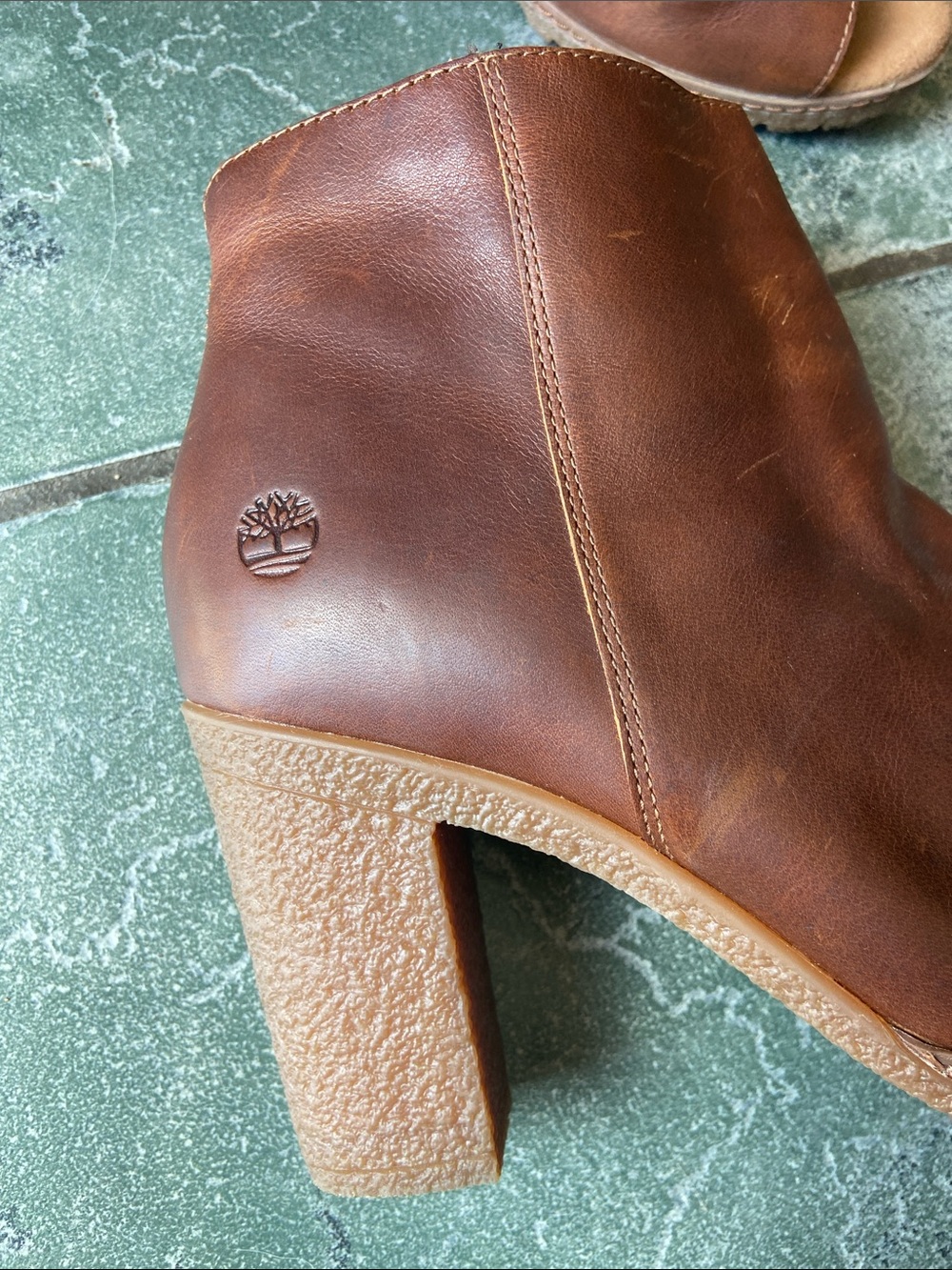Timberland Brown Leather Peep Toe Ankle Heeled Boots - Picture 2 of 6